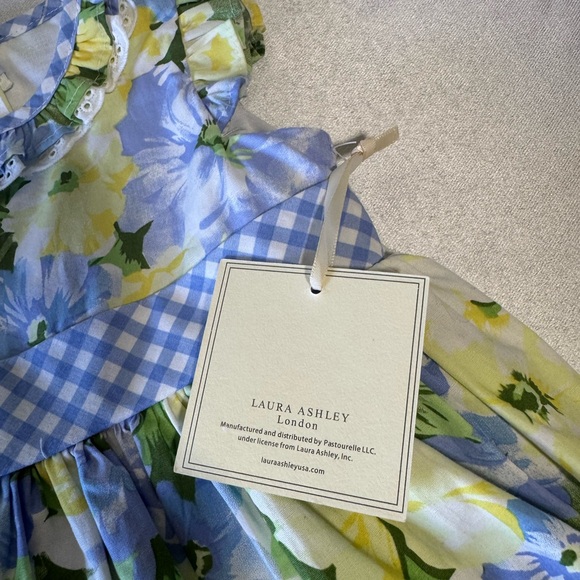 Laura Ashley baby dress w/bloomers, size 12 m, NWT, floral and gingham design - Picture 5 of 7